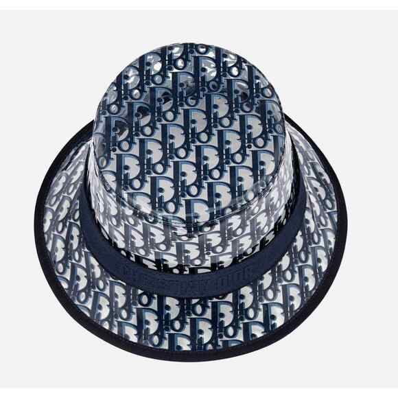 Dior French Small Brim Blue Oblique Logo PVC Transparent Clear Sun Bucket Hat 58 main image 9